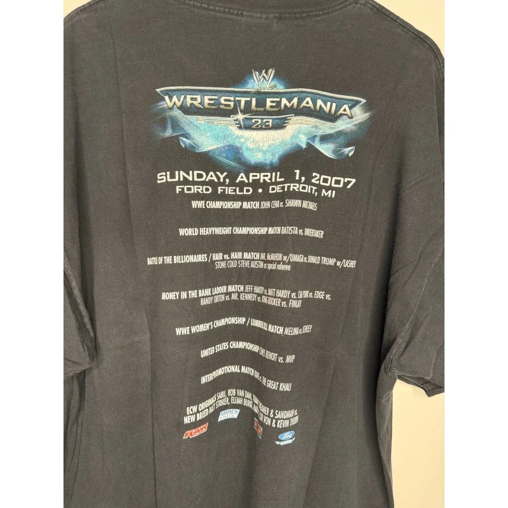 Vintage WWE WrestleMania 23 T Shirt 2007 Detroit Match Card Graphic Black 3XL